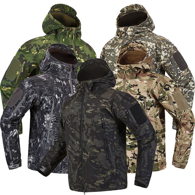 상어 피부 소프트 쉘 전술 재킷, 방수 바람막이 양털 코트 사냥 옷 위장 육군 군사 새로운 하이킹 재킷